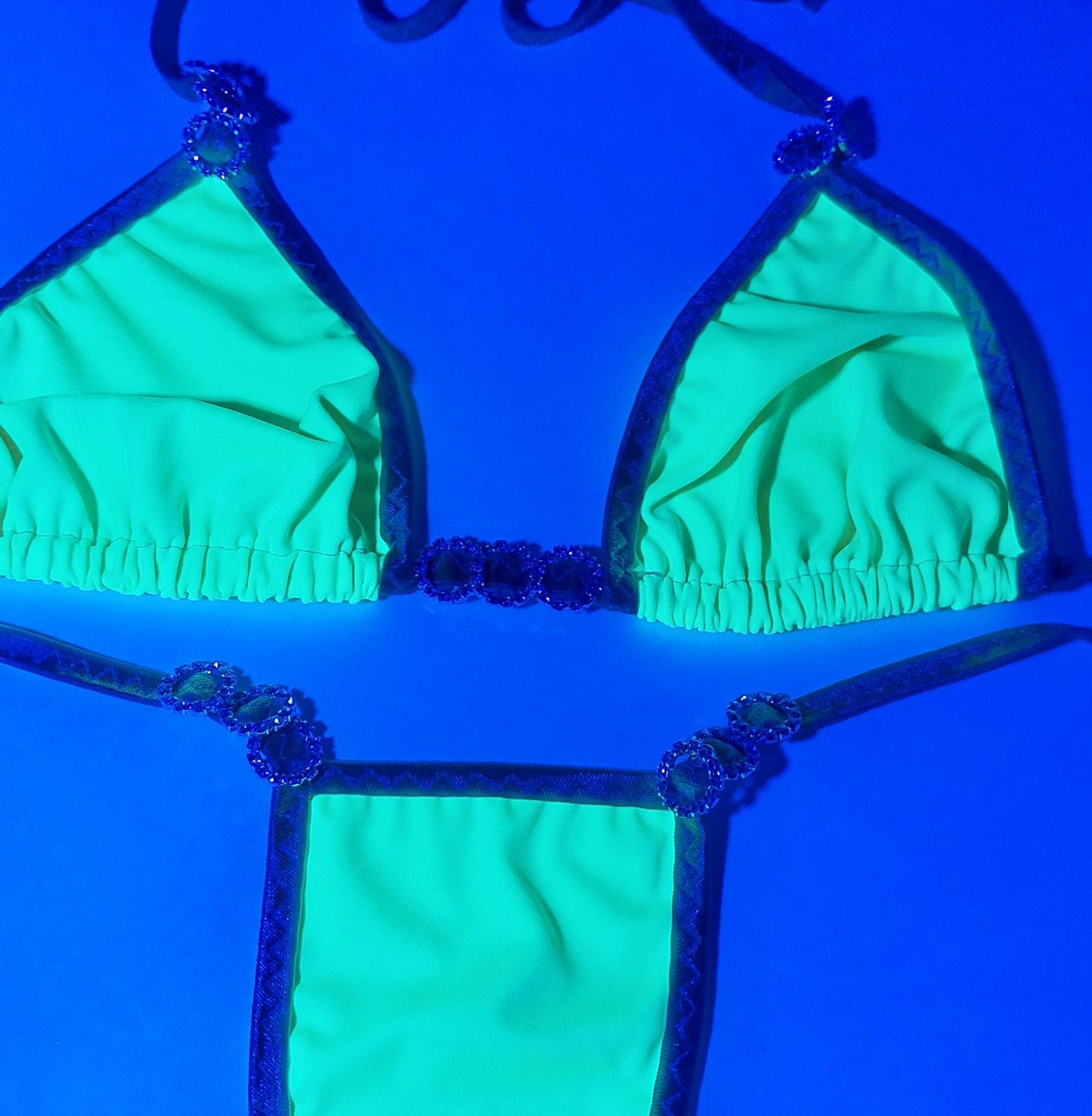 Yellow Rhinestone Bikini Set – Adjustable Rave Dancewear