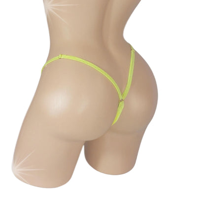 Yellow Rhinestone Thong: Adjustable Rave Dancewear - Glows in Black Light!