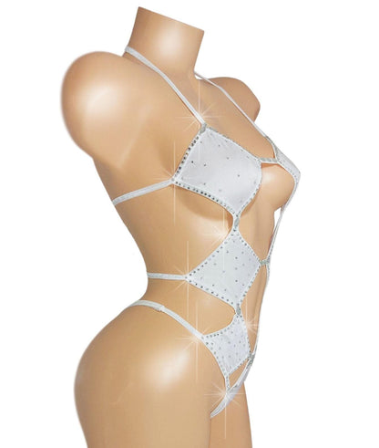Sparkle White Bodysuit: Adjustable Rave Pole Dancewear