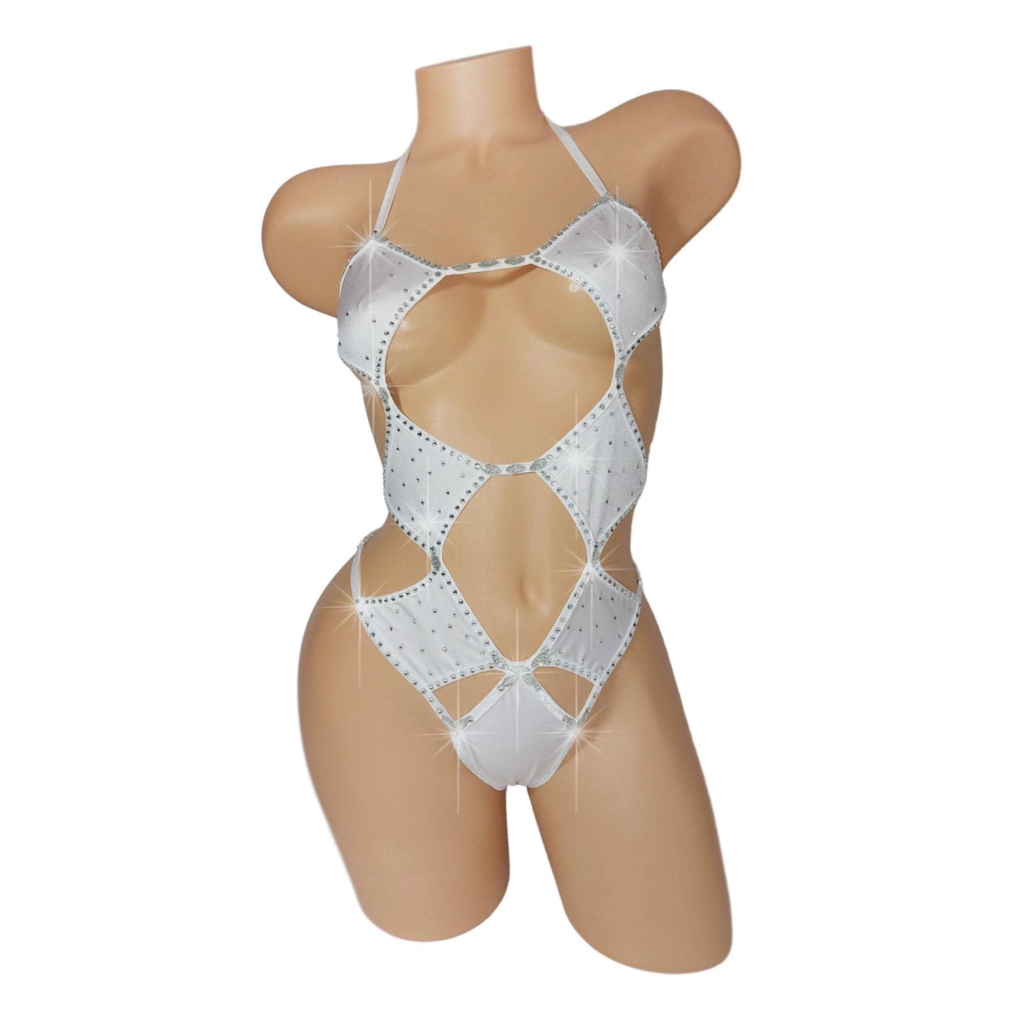 Sparkle White Bodysuit: Adjustable Rave Pole Dancewear