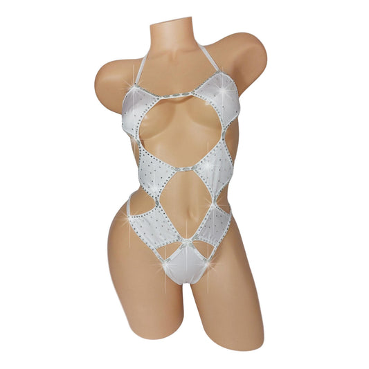 Sparkle White Bodysuit: Adjustable Rave Pole Dancewear