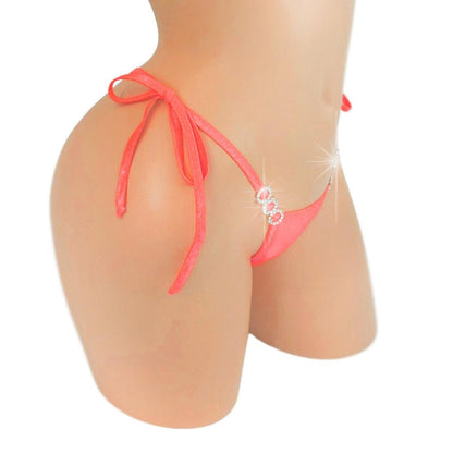 Glow Peach Diamond Tie Thong with Whale Tail back: Rave Exotic Dancewear