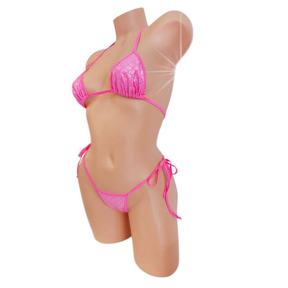 Pink Mermaid Bikini: Adjustable Tie-Side, Glows Under Black Light