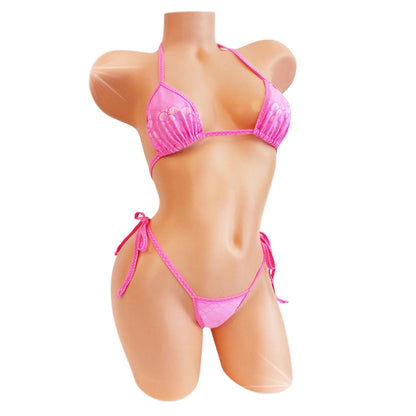 Pink Mermaid Bikini: Adjustable Tie-Side, Glows Under Black Light