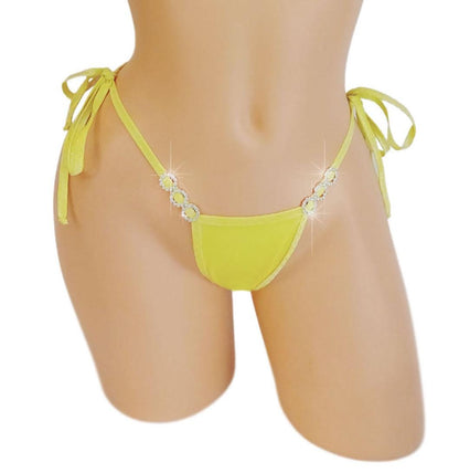 Glow Yellow Rave G-String – Black Light Reactive Tie Side Thong, Exotic Dancewear