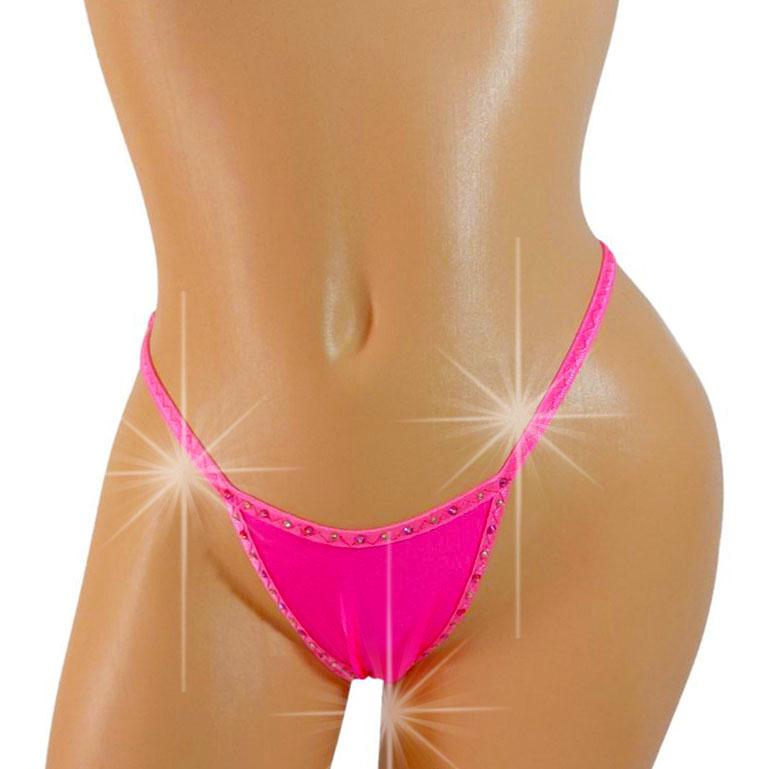 Glow Hot Pink Rhinestone Thong G-string: Adjustable Rave Dancewear