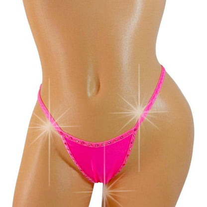 Glow Hot Pink Rhinestone Thong G-string: Adjustable Rave Dancewear