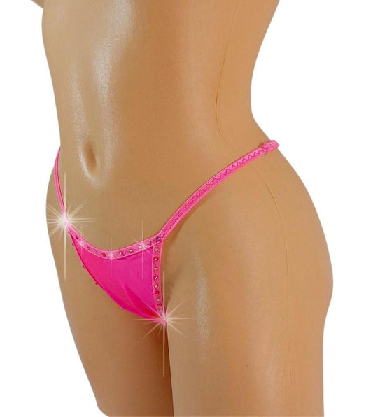 Glow Hot Pink Rhinestone Thong G-string: Adjustable Rave Dancewear