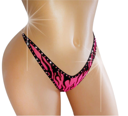 Rhinestone Illusion Thong: Glow in Black Light, Exotic Dancewear