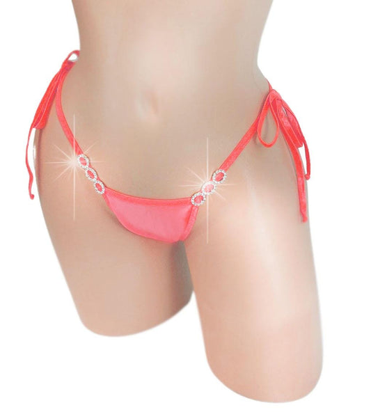 Glow Peach Diamond Tie Thong with Whale Tail back: Rave Exotic Dancewear
