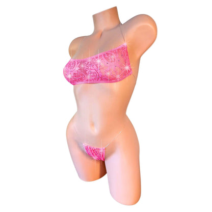 Hot Pink Lace Rhinestone Lingerie Set – Exotic Dancewear
