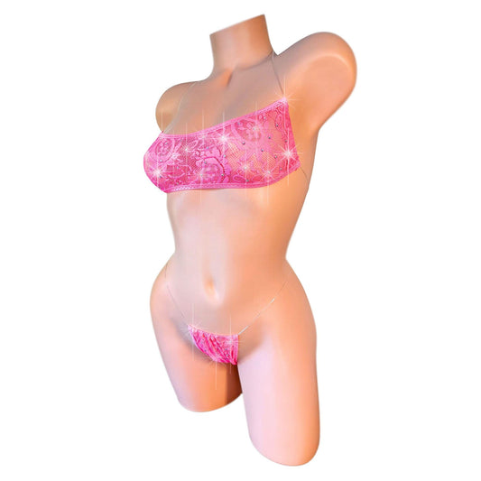 Hot Pink Lace Rhinestone Lingerie Set – Exotic Dancewear