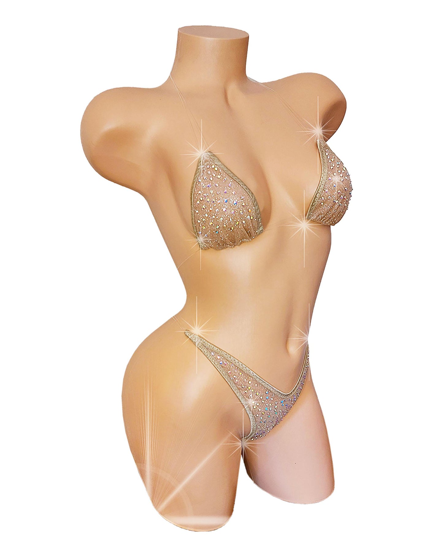 Clear Elastic Rhinestone Nude Sparkle Bikini, Exotic Dancewear - 5 colors!