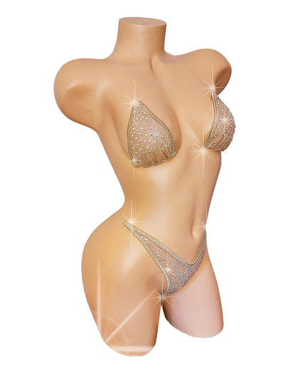 Clear Elastic Rhinestone Nude Sparkle Bikini, Exotic Dancewear - 5 colors!