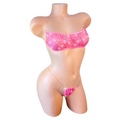 Hot Pink Lace Rhinestone Lingerie Set – Exotic Dancewear