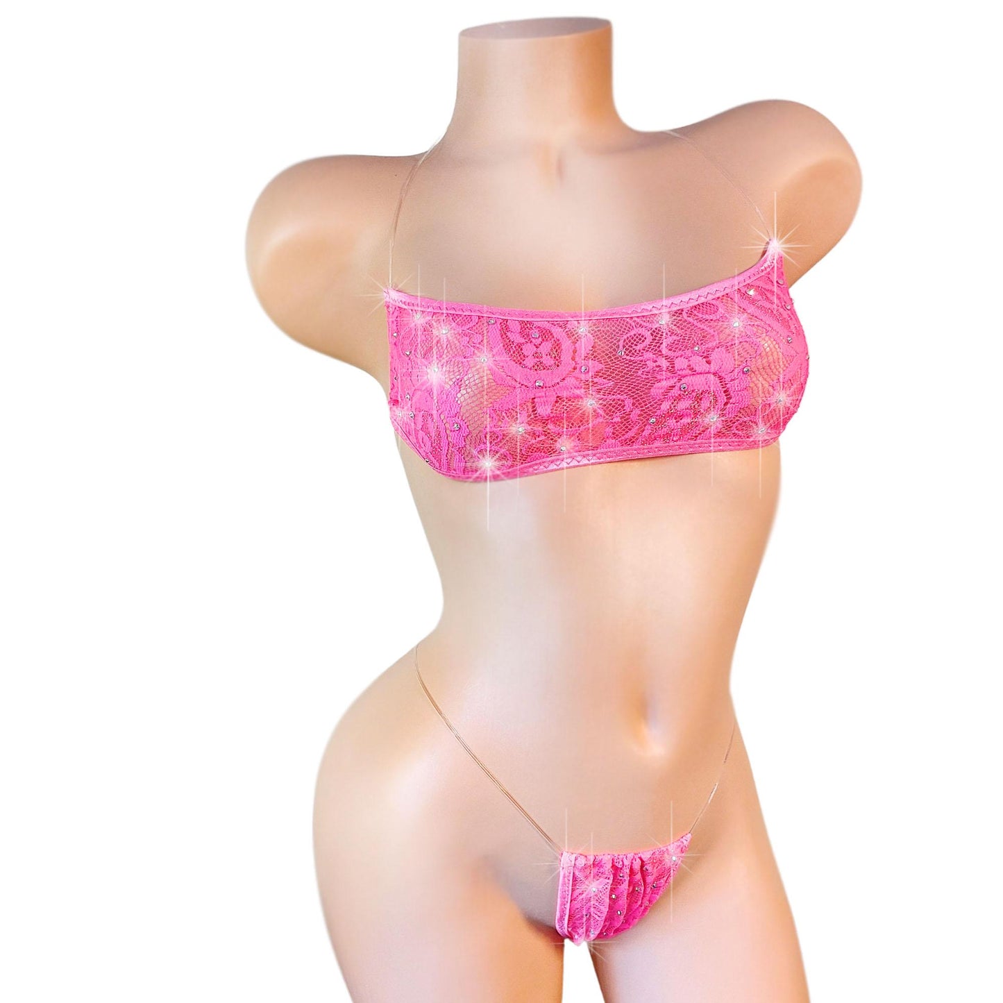 Hot Pink Lace Rhinestone Lingerie Set – Exotic Dancewear