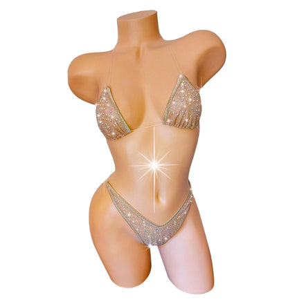 Clear Elastic Rhinestone Nude Sparkle Bikini, Exotic Dancewear - 5 colors!