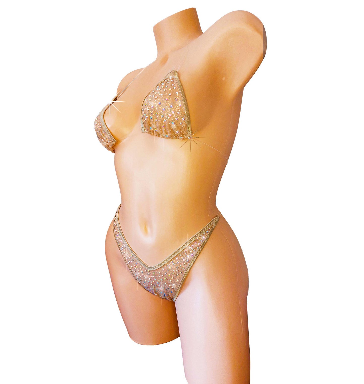 Clear Elastic Rhinestone Nude Sparkle Bikini, Exotic Dancewear - 5 colors!