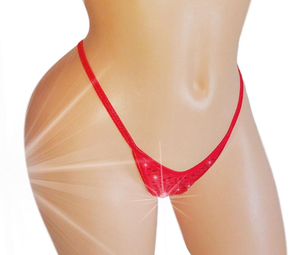 Red Crystal Rhinestone Thong: Adjustable Strap Exotic Dancewear