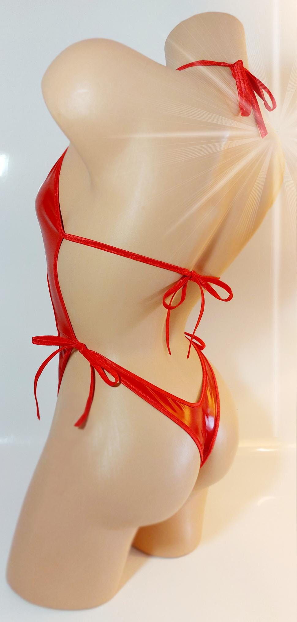 Red Wet Look PVC One Piece: Custom Sized & Adjustable Exotic Dancewear