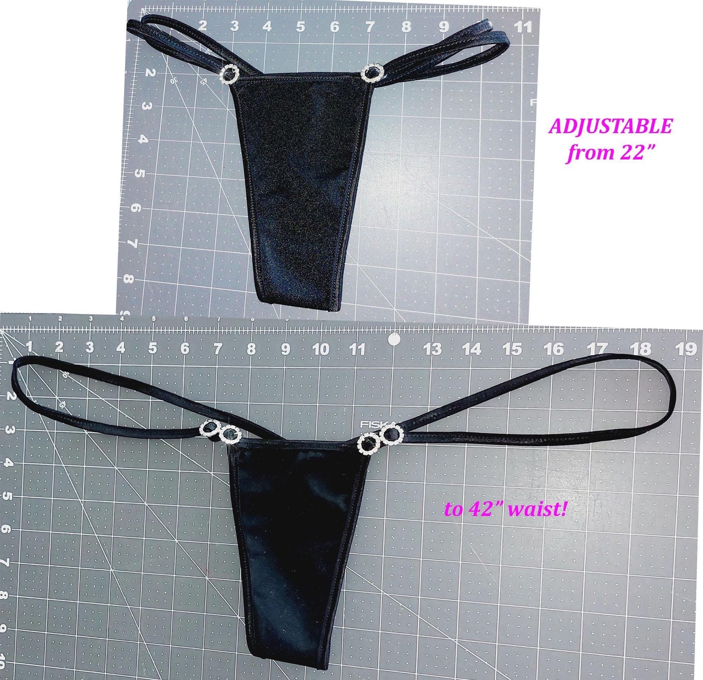 Black Rhinestone Diamond Adjustable Thong: Exotic Dancewear, Rave Outfit
