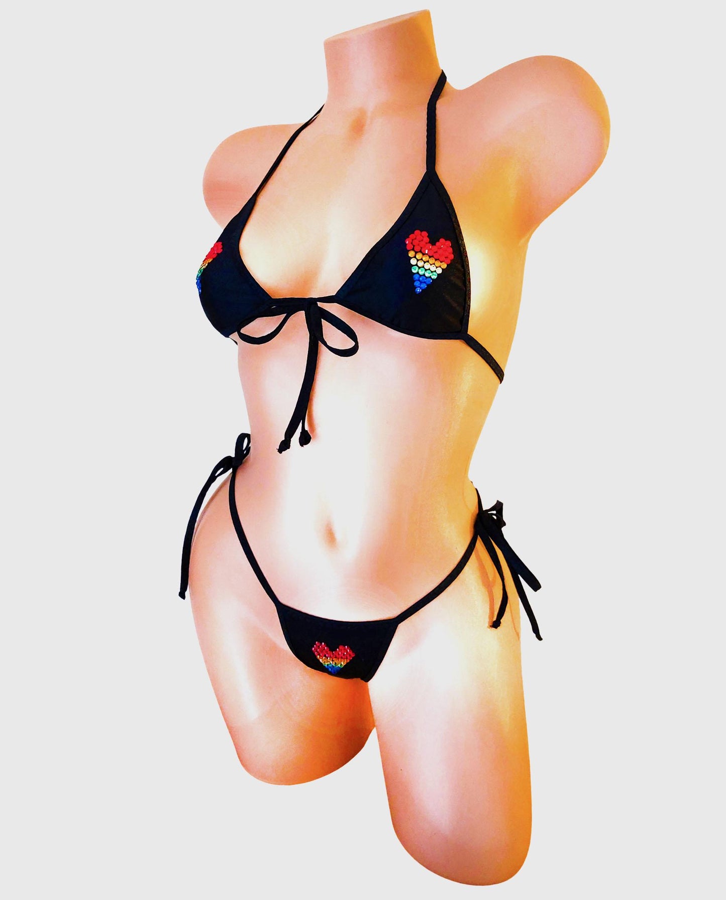 PRIDE Rainbow Rhinestone Heart Bikini: Adjustable Exotic Dance Outfit, Rave Outfit