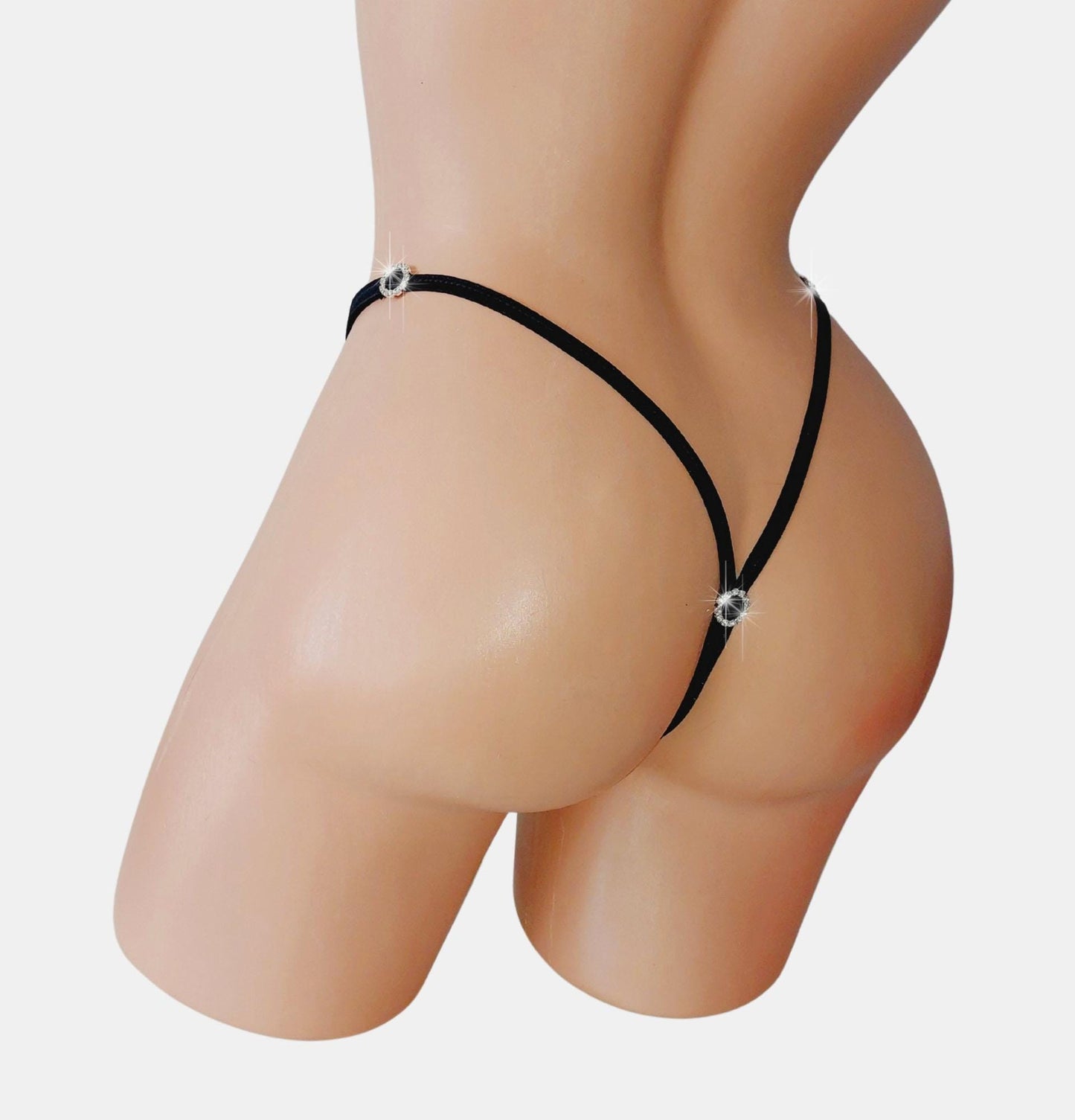 Black Rhinestone Diamond Adjustable Thong: Exotic Dancewear, Rave Outfit