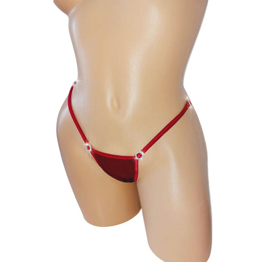 Burgundy Diamond Rhinestone Thong: Adjustable strap Exotic Dancewear