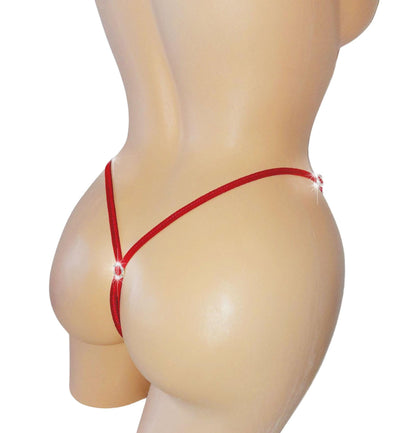 Burgundy Diamond Rhinestone Thong: Adjustable strap Exotic Dancewear