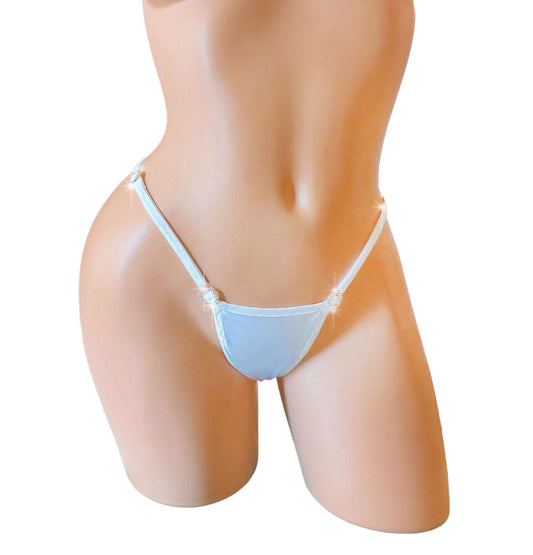 White Bridal Thong with Diamond Accents: Adjustable Strap Bachelorette Lingerie