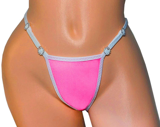 Diamond Thong: Adjustable Strap, Bubblegum Pink color Glows in Black Light