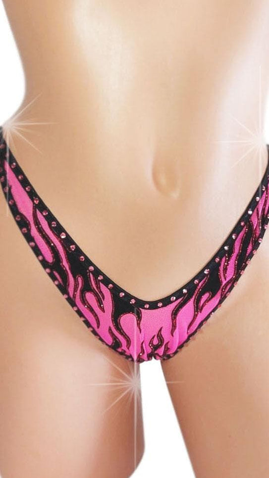 Flame Bikini: Green, Red, Pink - Rhinestone Trim, Adjustable Fit