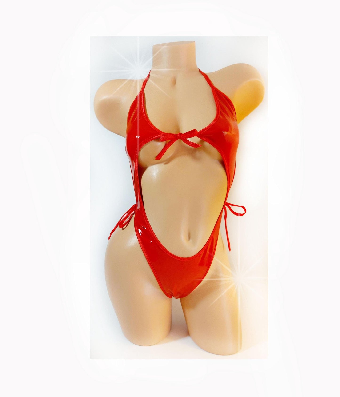 Red Wet Look PVC One Piece: Custom Sized & Adjustable Exotic Dancewear