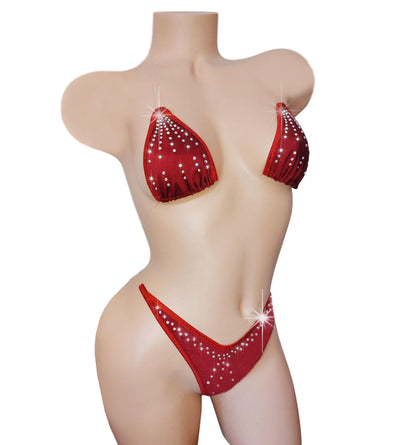 Sophisticated Burgundy Rhinestone Thong Bikini – Exotic Dancewear