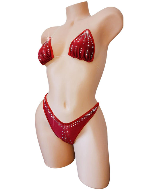 Sophisticated Burgundy Rhinestone Thong Bikini – Exotic Dancewear