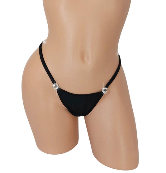 Black Rhinestone Diamond Adjustable Thong: Exotic Dancewear, Rave Outfit
