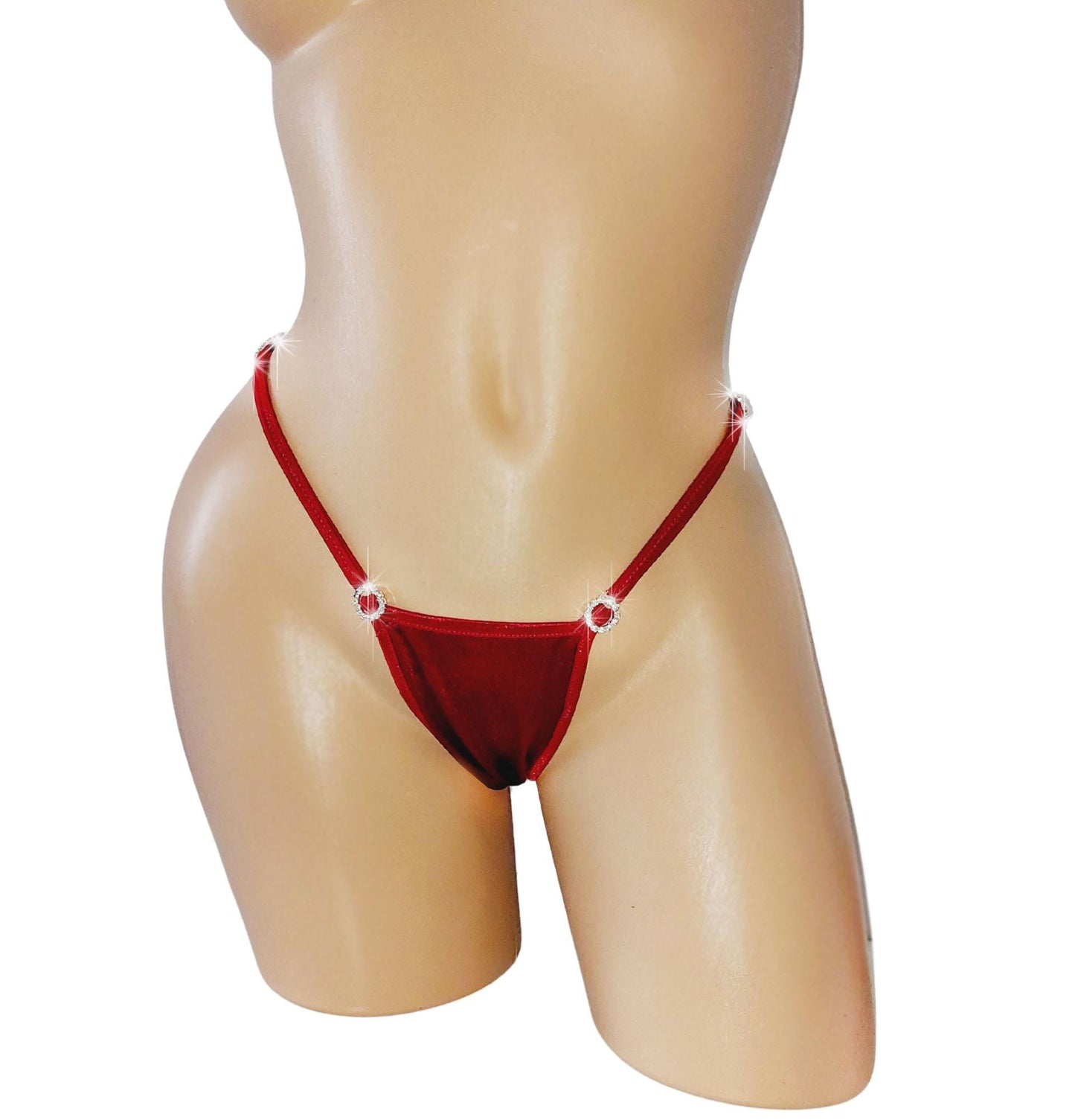 Burgundy Diamond Rhinestone Thong: Adjustable strap Exotic Dancewear