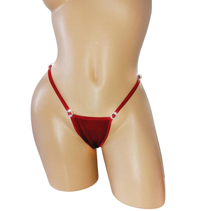 Burgundy Diamond Rhinestone Thong: Adjustable strap Exotic Dancewear