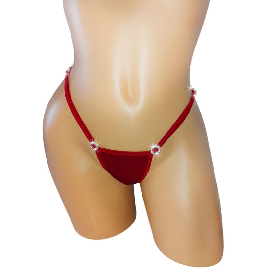 Burgundy Diamond Rhinestone Thong: Adjustable strap Exotic Dancewear