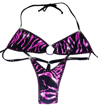 Metallic Purple Zebra Rhinestone Bottom - Straps are adjustable!