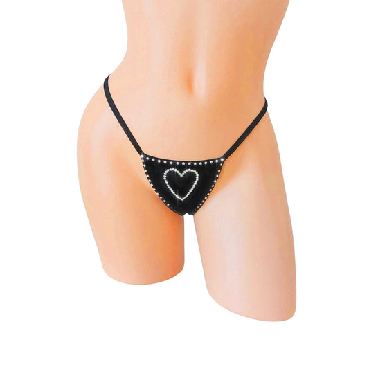 Rhinestone Heart Thong: Adjustable Rave Lingerie, Glow Black Light Colors