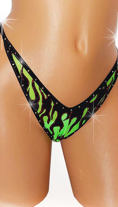 Flame Tie Side Bikini: Glitter Rhinestone Exotic Dancewear