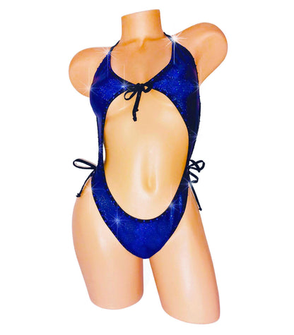 Royal Sapphire Shimmer Rhinestone One Piece: Adjustable Exotic Dancewear