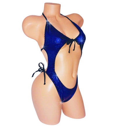 Royal Sapphire Shimmer Rhinestone One Piece: Adjustable Exotic Dancewear
