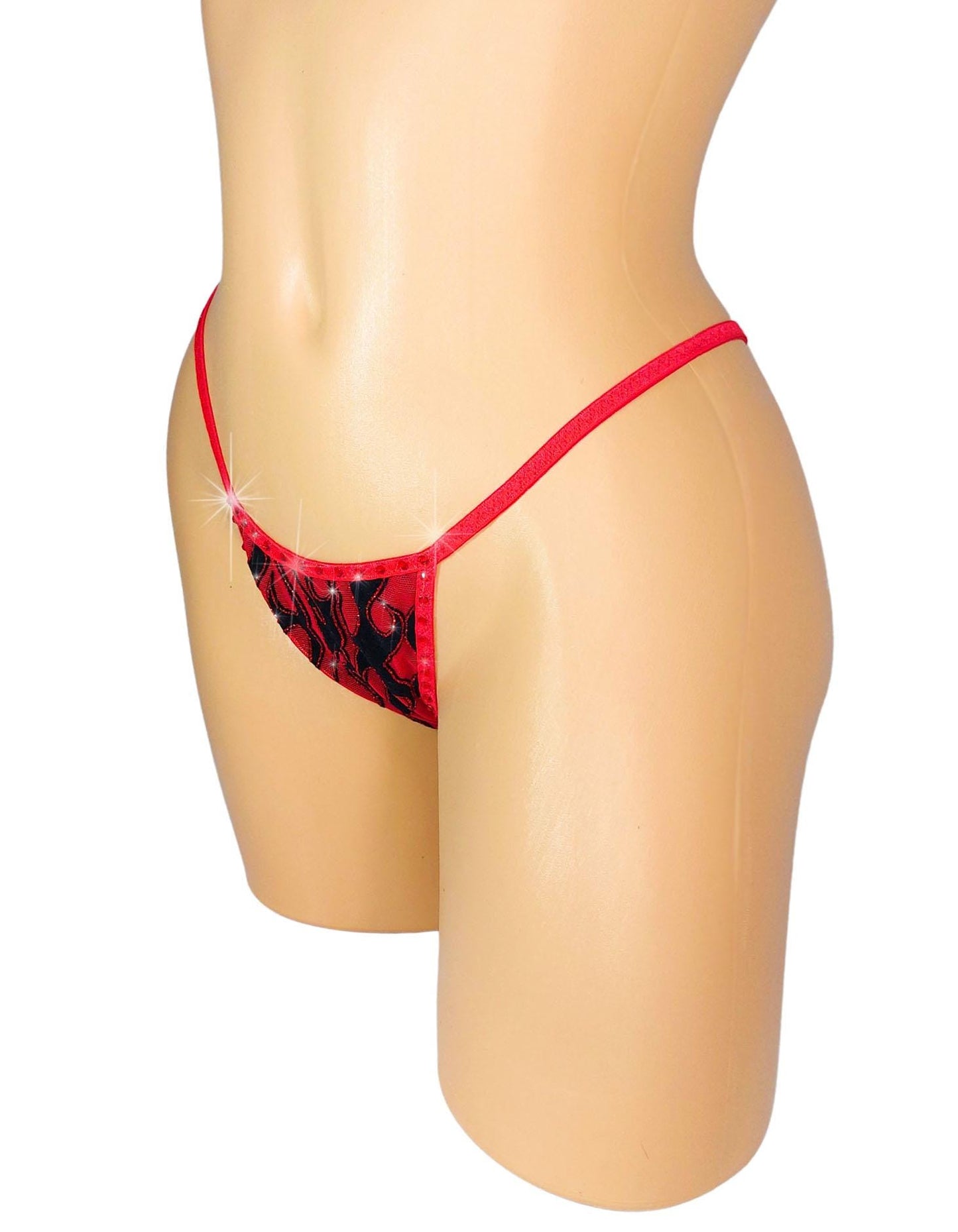Red Flame with Red Trim outlined in vibrant red crystal rhinestones - New G-string
