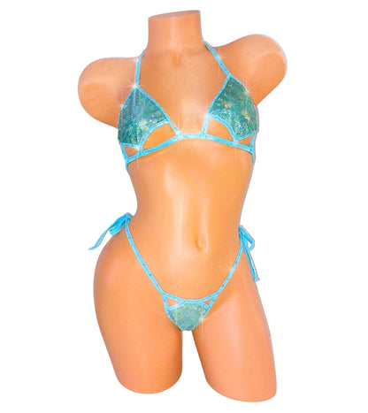 Seafoam Hologram Rhinestone Bikini:  5 Hologram Colors!