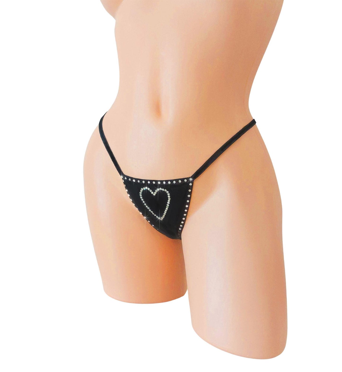 Rhinestone Heart Thong: Adjustable Rave Lingerie, Glow Black Light Colors
