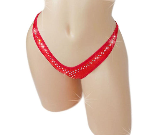 Cord Red Rhinestone Thong: Adjustable Rave Dancewear