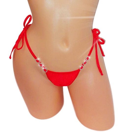 Diamond Accent Micro Thong – Adjustable Tie G-String, Exotic Dancewear