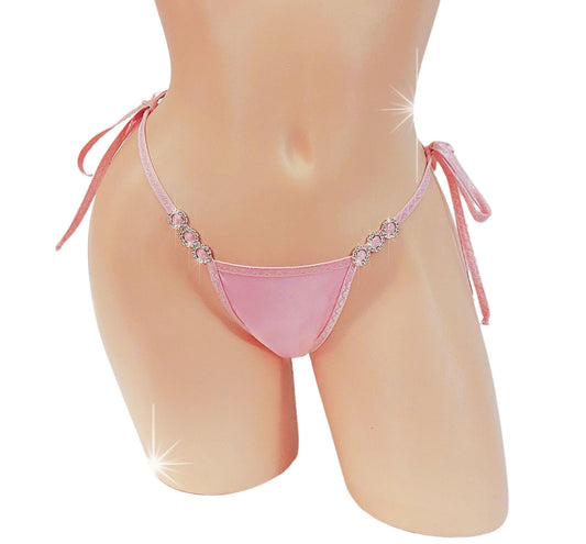 Blush Pink Diamond Tie-Side Thong – Adjustable Exotic Dancewear